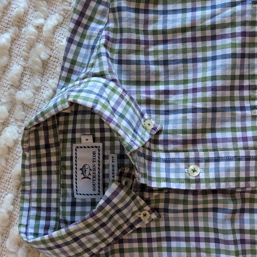 Southern Tide Small Gingham Plaid Preppy Button Up Cotton Long Sleeve Shirt